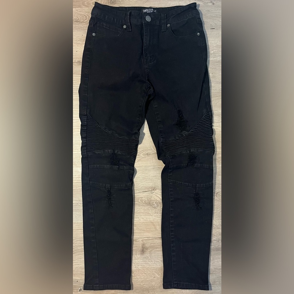 Men's Black Skinny Jeans with Distressed Details 30x30